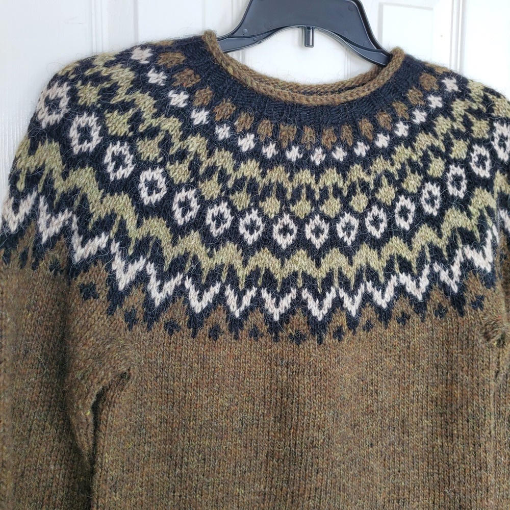 Icelandic Store Riddari 100% Icelandic Wool Fair Isle Lopapeysa Sweater Green - Picture 2 of 12